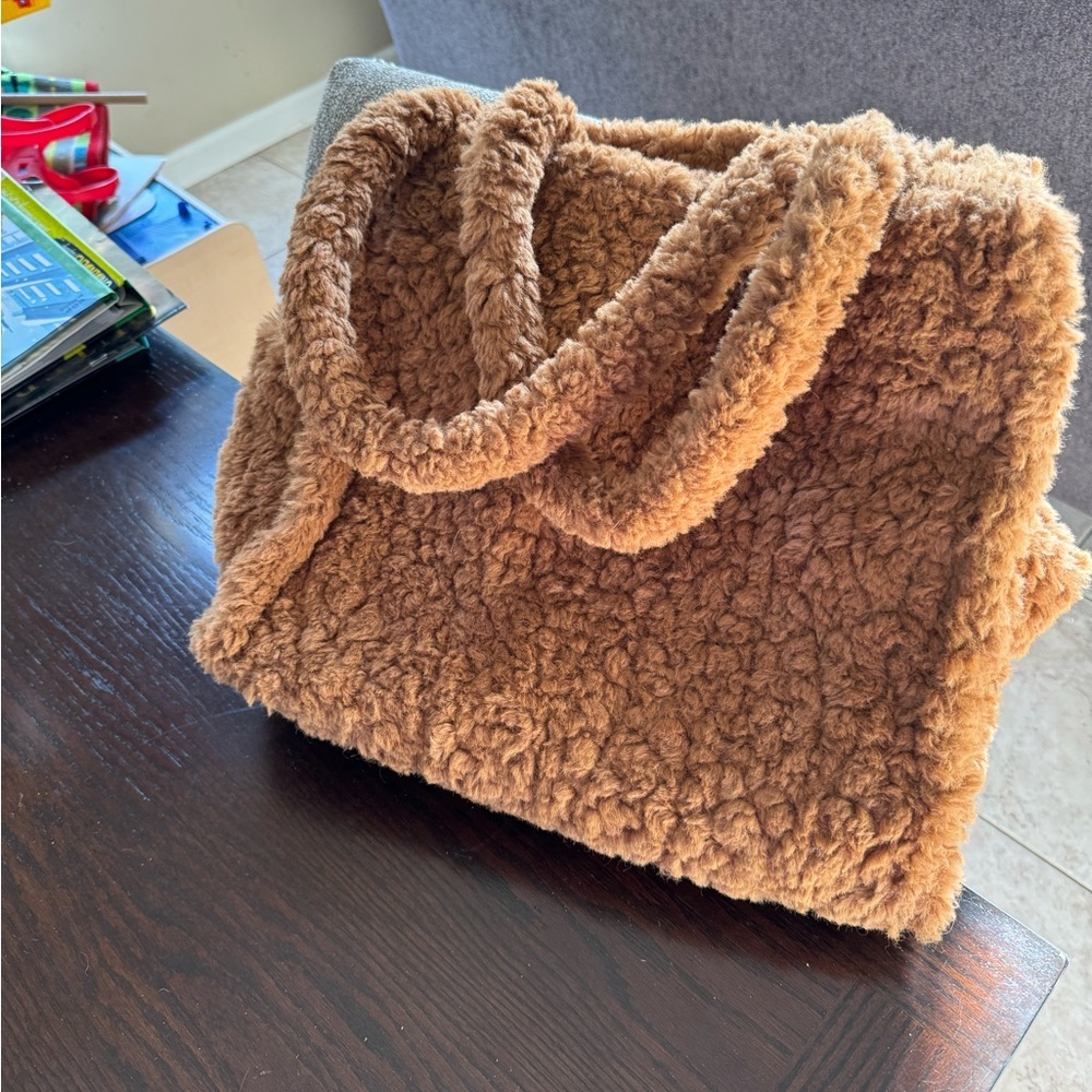 Beige fuzzy purse